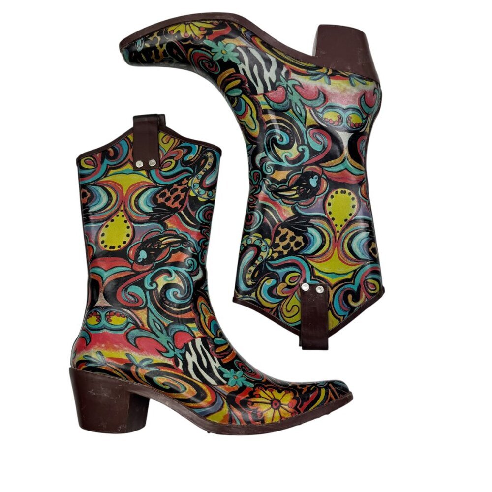Rain Bops By Beehive Funky Colors Pointed Toe Cowboy Rain Boots Size EU 38/US 7